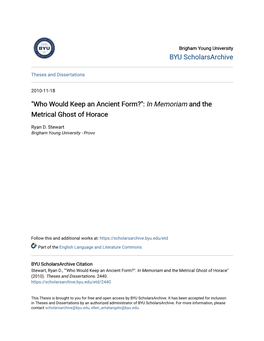 Who Would Keep an Ancient Form?": in Memoriam and the Metrical Ghost of Horace
