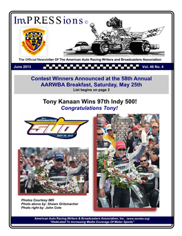 Tony Kanaan Wins 97Th Indy 500! Congratulations Tony!