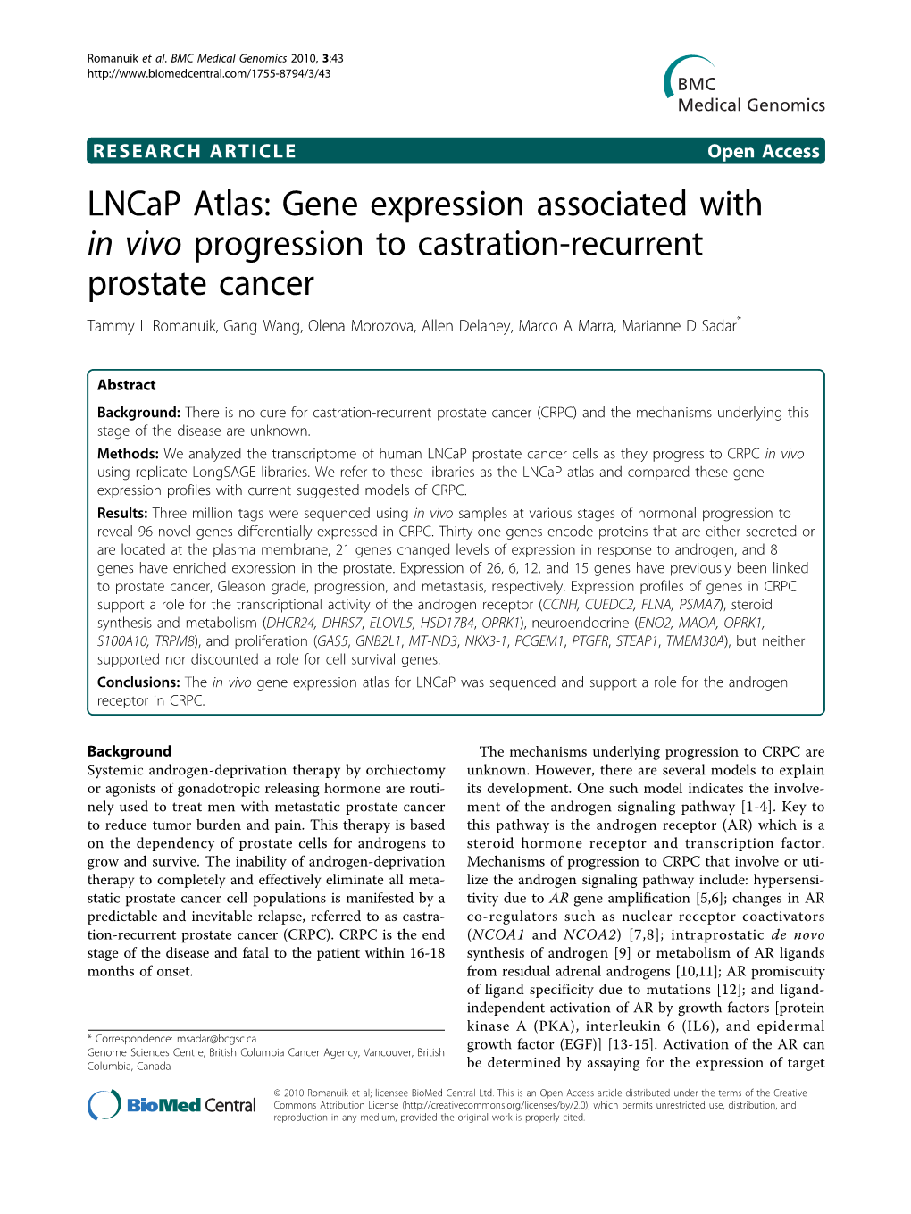 Lncap Atlas: Gene Expression Associated with in Vivo Progression