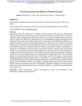 Aerosol Generation from Different Wind Instruments