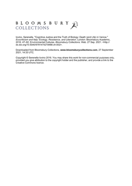 Iovino, Serenella. "Cognitive Justice and the Truth of Biology: Death (And Life) in Venice." Ecocriticism and Italy: Ecology, Resistance, and Liberation