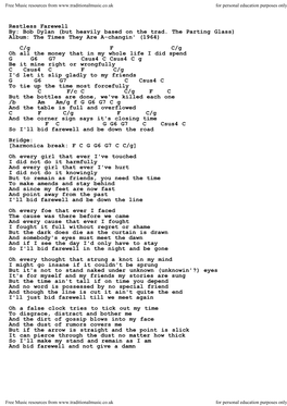 Restless Farewell By: Bob Dylan (But Heavily Based on the Trad. The