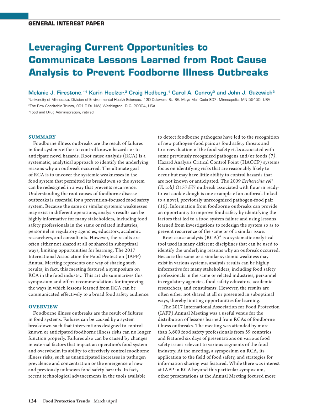 Leveraging Current Opportunities to Communicate Lessons Learned from Root Cause Analysis to Prevent Foodborne Illness Outbreaks