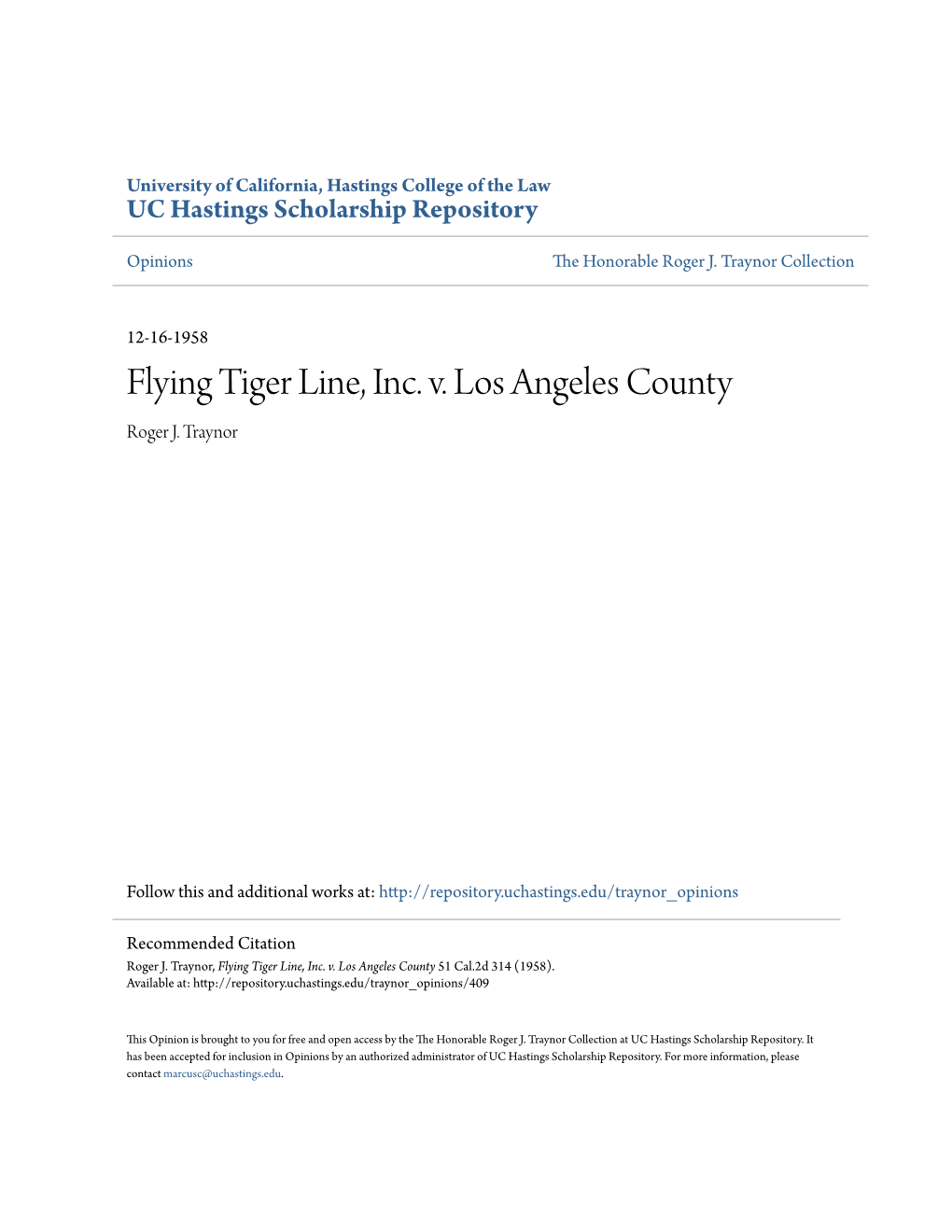 Flying Tiger Line, Inc. V. Los Angeles County Roger J