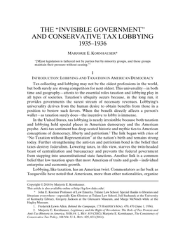 The “Invisible Government” and Conservative Tax Lobbying 1935–1936