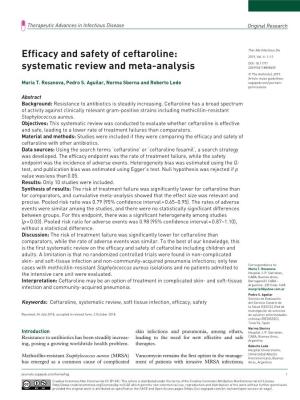 Efficacy and Safety of Ceftaroline: Systematic Review and Meta-Analysis