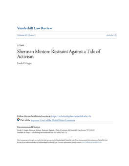 Sherman Minton: Restraint Against a Tide of Activism Linda C