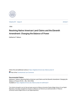 Resolving Native American Land Claims and the Eleventh Amendment: Changing the Balance of Power