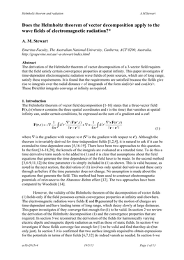 Does the Helmholtz Theorem of Vector Decomposition Apply to the Wave Fields of Electromagnetic Radiation?*