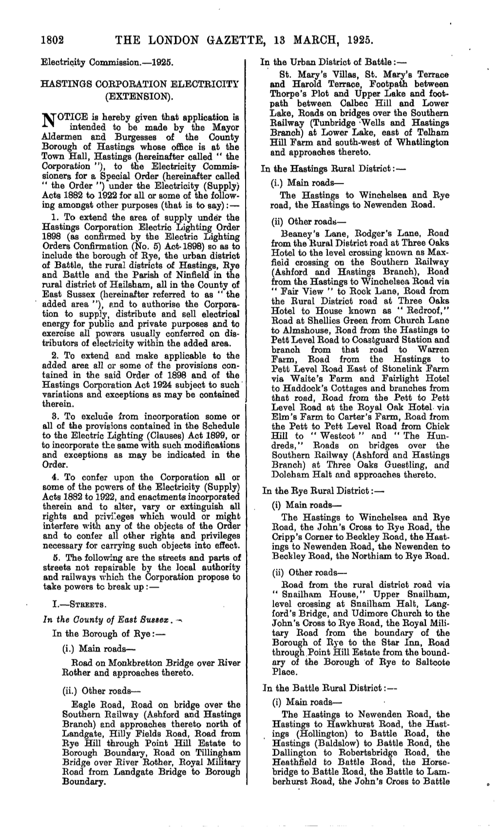 1802 the London Gazette, 13 March, 1925