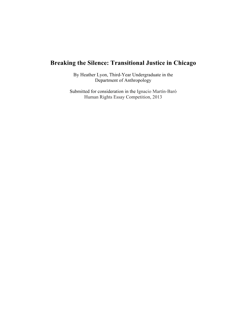 Breaking the Silence: Transitional Justice in Chicago