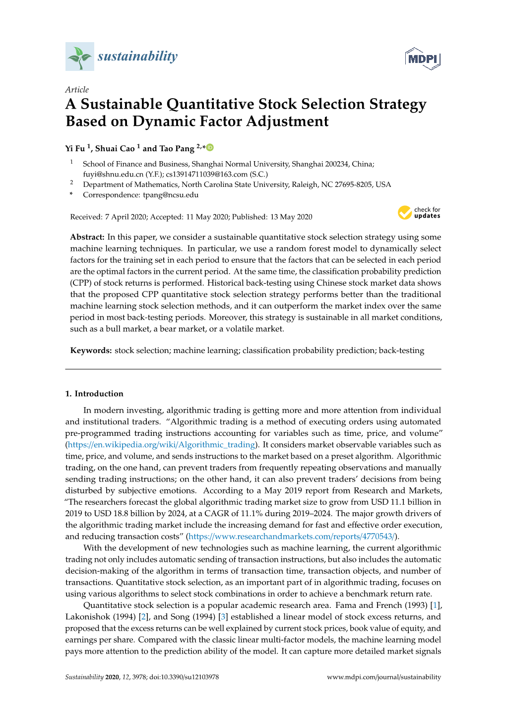 A Sustainable Quantitative Stock Selection Strategy Based on Dynamic Factor Adjustment