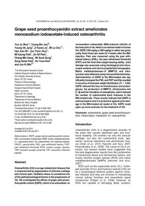 Grape Seed Proanthocyanidin Extract Ameliorates Monosodium Iodoacetate-Induced Osteoarthritis