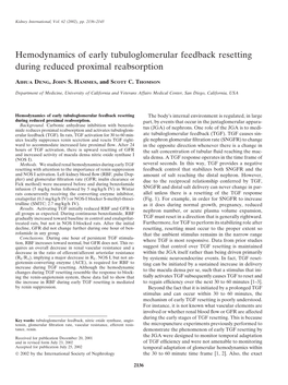 Hemodynamics of Early Tubuloglomerular Feedback Resetting During Reduced Proximal Reabsorption