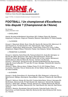 FOOTBALL / Un Championnat D'excellence Très Disputé ? (Championna