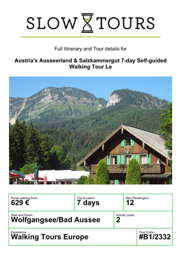 629 € 7 Days 12 Wolfgangsee/Bad Aussee 2 Walking Tours Europe