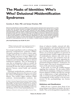 Delusional Misidentification Syndromes