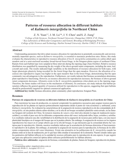 Patterns of Resource Allocation in Different Habitats of Kalimeris Intergrifolia in Northeast China Z