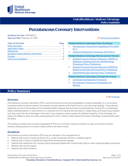 Percutaneous Coronary Interventions – Medicare Advantage Policy Guideline