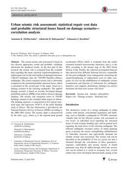 Urban Seismic Risk Assessment: Statistical Repair Cost Data and Probable Structural Losses Based on Damage Scenario— Correlation Analysis