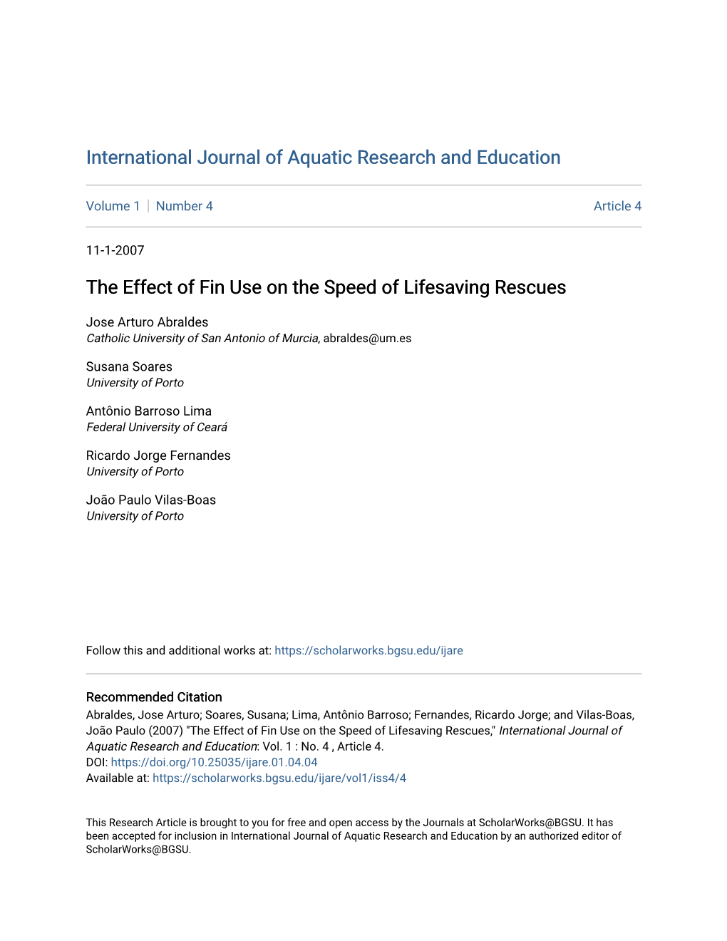 The Effect of Fin Use on the Speed of Lifesaving Rescues
