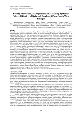 Poultry Production, Management and Marketing System at Selected Districts of Kafa and Benchmaji Zone, South West Ethiopia