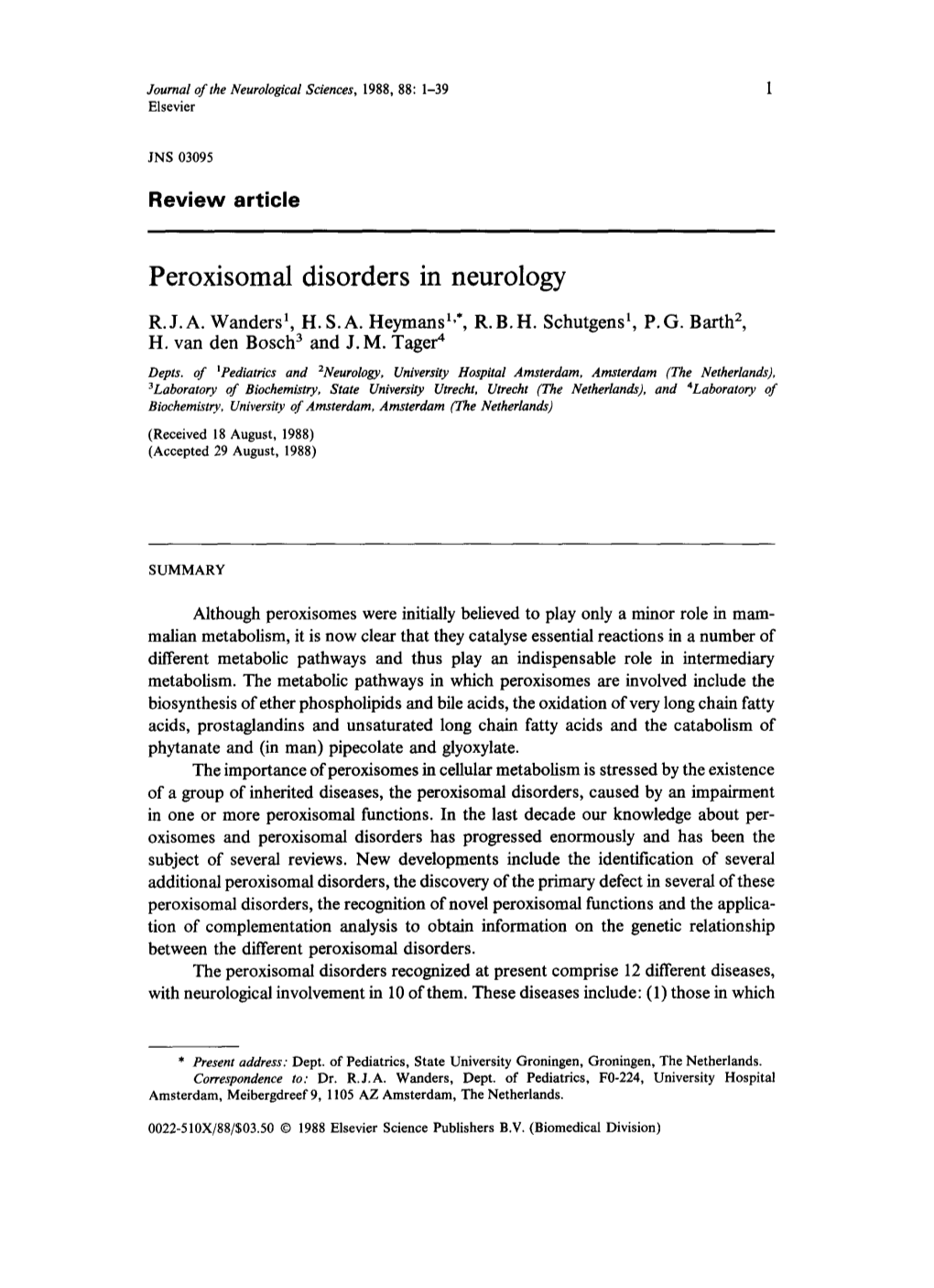 Peroxisomal Disorders in Neurology