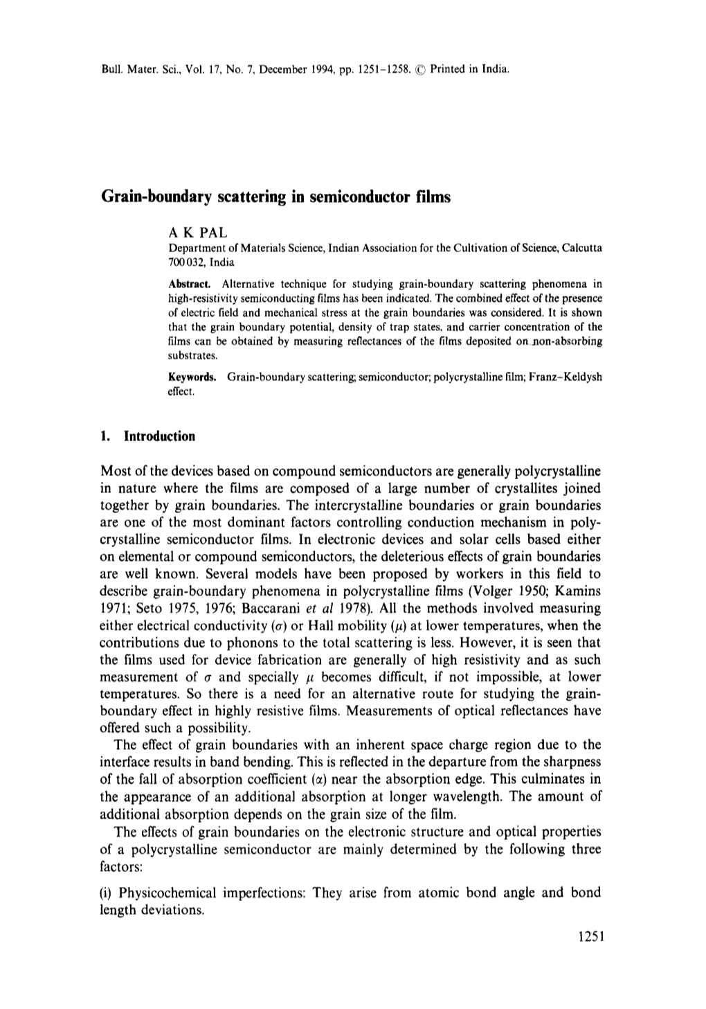 Grain-Boundary Scattering in Semiconductor Films