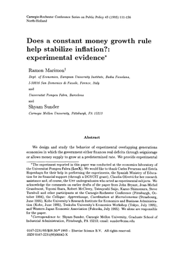 Does a Constant Money Growth Rule Help Stabilize Inflation?: Experimental Evidence*