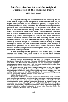 Marbury, Section 13, and the Original Jurisdiction of the Supreme Court Akhil Reed Amart