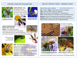 General Guide Central Texas Key Pollinators