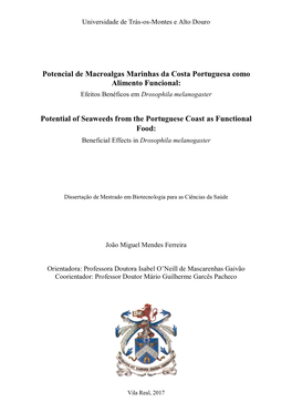 Potential of Seaweeds from the Portuguese Coast As Functional Food: Beneficial Effects in Drosophila Melanogaster