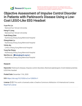 Objective Assessment of Impulse Control Disorder in Patients with Parkinson's Disease Using a Low- Cost LEGO-Like EEG Headset