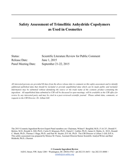 Safety Assessment of Trimellitic Anhydride Copolymers As Used in Cosmetics