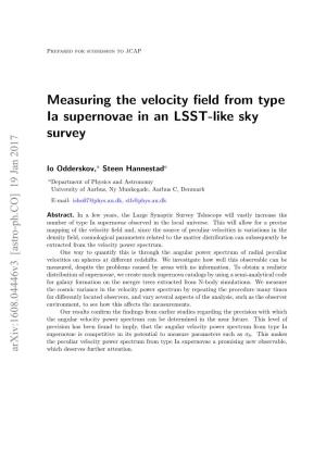 Measuring the Velocity Field from Type Ia Supernovae in an LSST-Like Sky