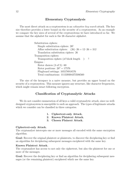 Elementary Cryptanalysis Classification of Cryptanalytic Attacks