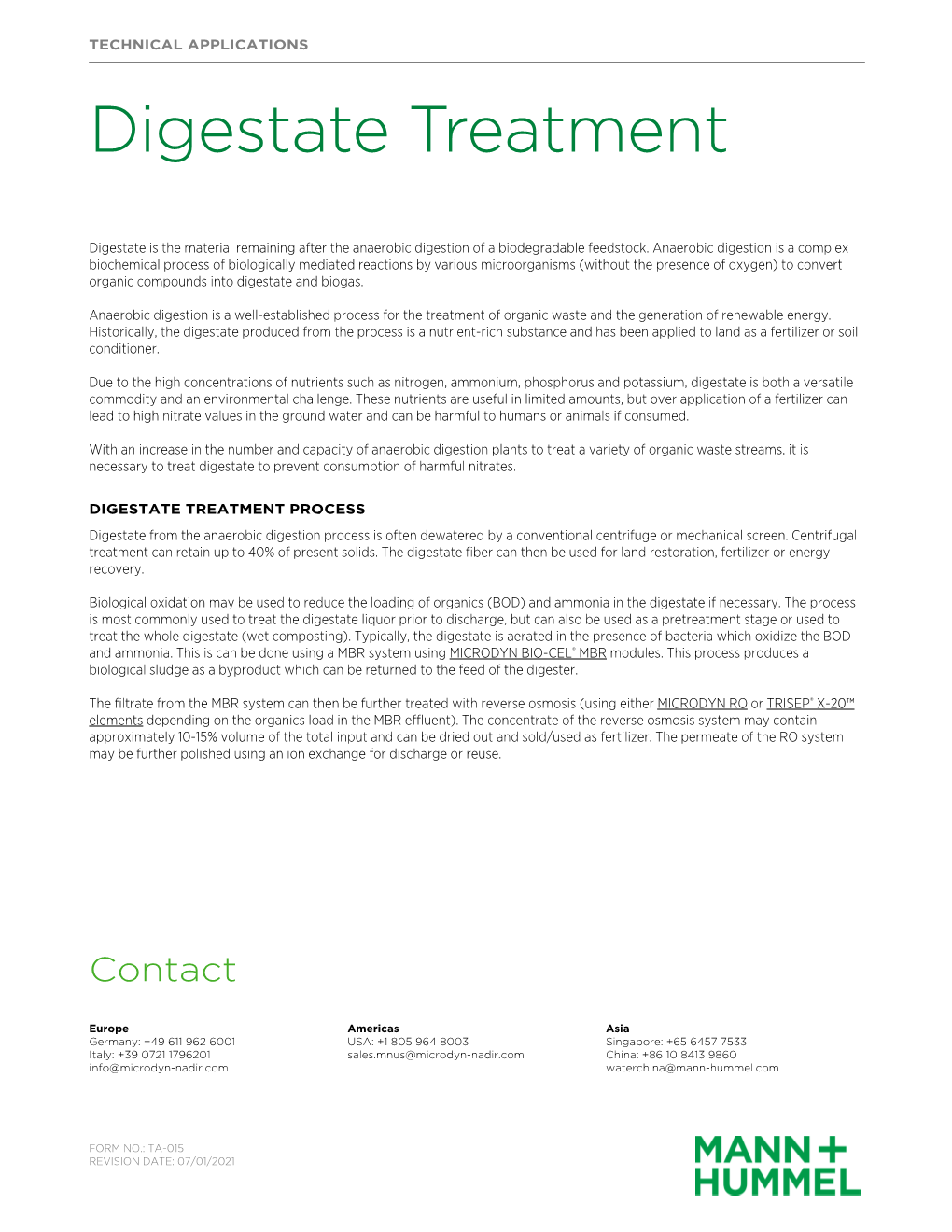 TA-015 Digestate Treatment