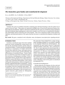 Msx Homeobox Gene Family and Craniofacial Development