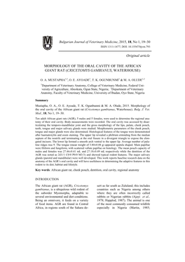 Morphology of the Oral Cavity of the African Giant Rat (Cricetomys Gambianus, Waterhouse)