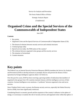 Organised Crime and the Special Services of the Commonwealth of Independent States June 2007 Contents