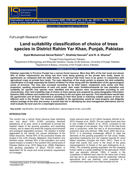Land Suitability Classification of Choice of Trees Species in District Rahim Yar Khan, Punjab, Pakistan