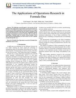 The Applications of Operations Research in Formula One