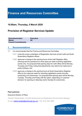 Provision of Registrar Services Update
