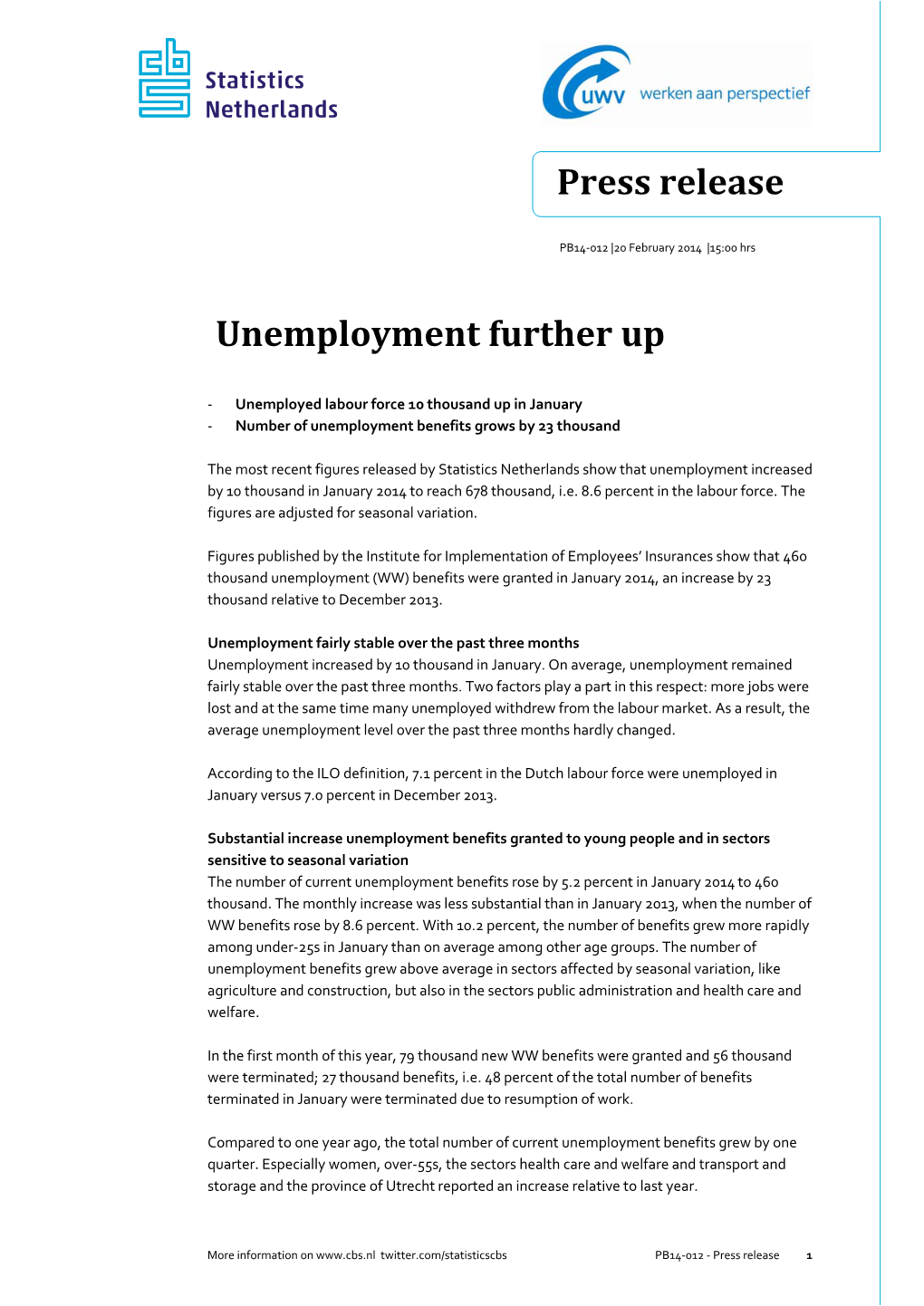 Unemployment Further Up