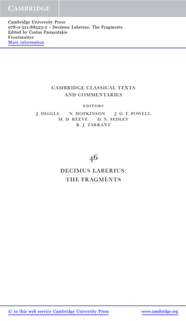 Decimus Laberius: the Fragments Edited by Costas Panayotakis Frontmatter More Information