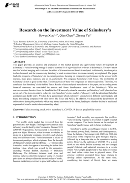 Research on the Investment Value of Sainsbury's