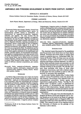 Amphibole and Pyroxene Development in Fenite From
