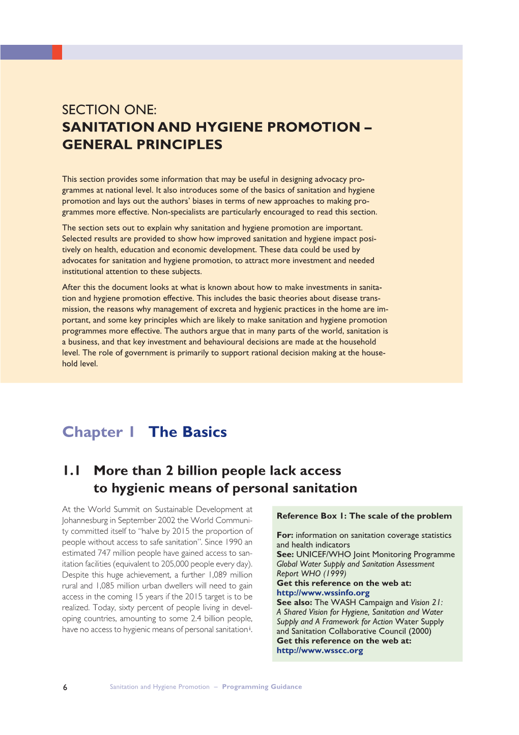 Section One: Sanitation and Hygiene Promotion – General Principles