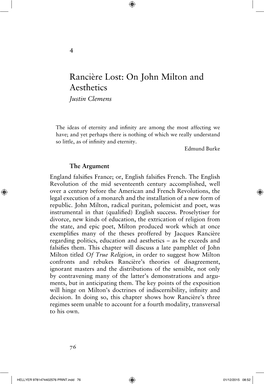 Rancière Lost: on John Milton and Aesthetics Justin Clemens