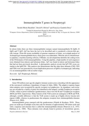 Immunoglobulin T Genes in Neopterygii
